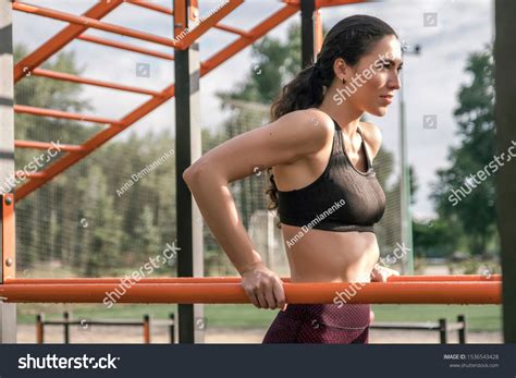 Slim Fit Caucasian Brunette Woman Outdoor Stock Photo