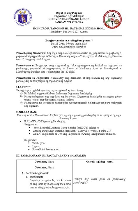 AP 7 Q3 Wk 3 DLP Day 3 Republika Ng Pilipinas Kagawaran Ng