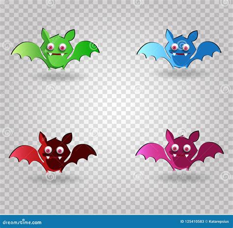 Vector Set Of Cute Funny Multi Colored Bats Isolated On Transparent