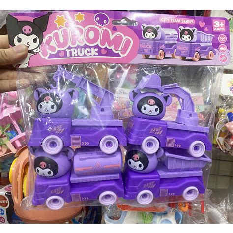 HOT Combo túi 4 xe công trình Kuromi Koromi Sanrio cho bé thích mô hình xe đồ chơi xe múc xe