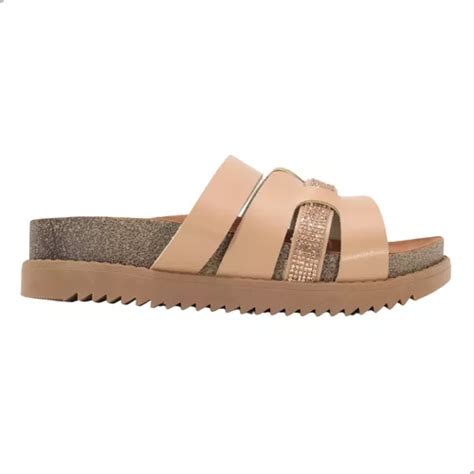 Tamanco Papete Moleca Feminina Strass Napa Turin Nude Parcelamento Sem Juros