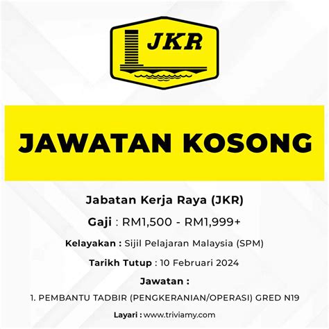 Jawatan Kosong Jabatan Kerja Raya JKR Ambilan Tahun 2024 Gaji