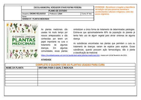Texto Sobre Plantas Medicinais Com Atividades - Atividades sobre Plantas Medicinais 5º Ano | PDF