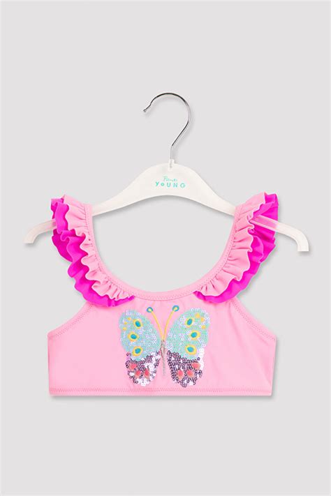 K Z Ocuk Butterfly Bandeau Bikini Tak M Pl Pvxc Iy Lp A K Pembe Penti