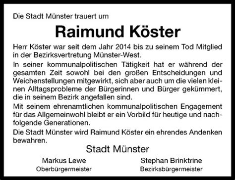 Traueranzeigen von Raimund Köster trauer ms