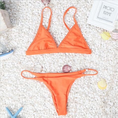Sexy Three Point Type Simple Two Piece Bikini Pure Color Red On Luulla