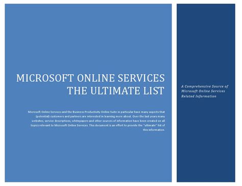 Microsoft Online Services The Ultimate List | PDF | Share Point | Cloud ...