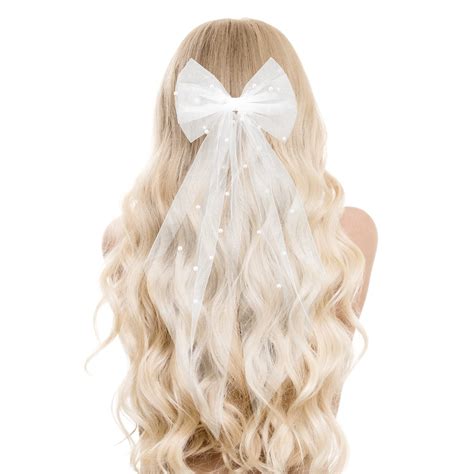 Bridal Pearl Hair Bow Veil - Wedding Bachelorette Party Decorations