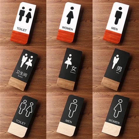 Acrylic Wood Grain Toilet Sign Prompt Men Women Wc Restroom Signs