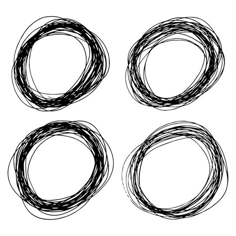 Set Of Four Sketch Hand Drawn Ellipse Shapes Abstract Pencil Scribble