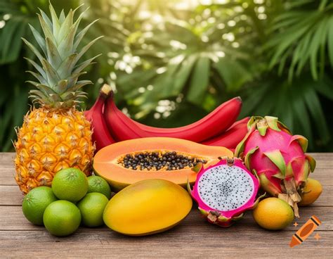vibrant assortment  tropical fruits including pineapple red
