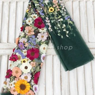 Natural Plant Floral Embroidery Nude Mesh Fabric OneYard
