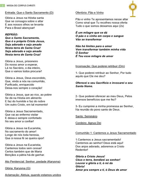 Oração De Corpus Christi - Missa de Corpus Christi: Hinos e Oração | PDF | Eucaristia | Jesus