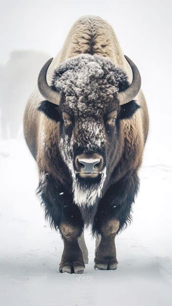Premium Ai Image An American Bison Or Buffalo Covered With Snow In Winter