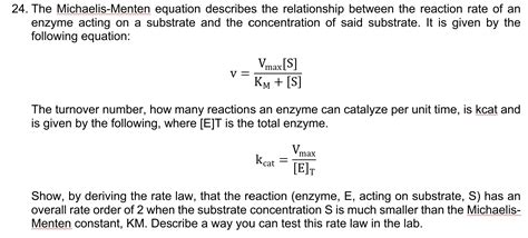 Solved The Michaelis-Menten equation describes the | Chegg.com