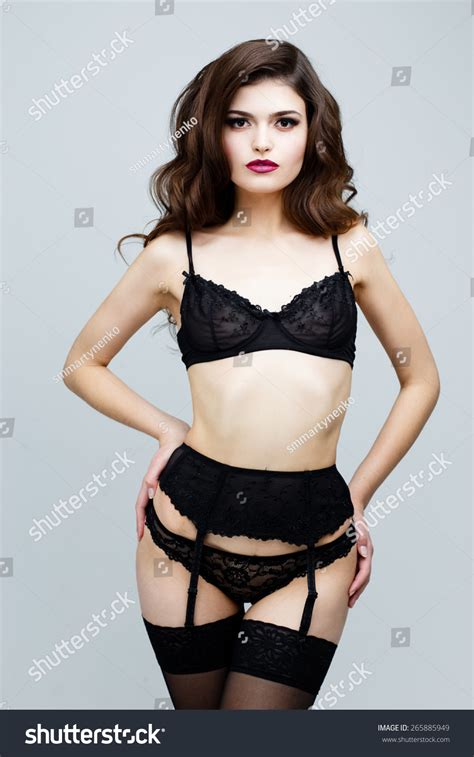 Sexy Brunette Woman Black Lingerie Stock Photo 265885949 Shutterstock