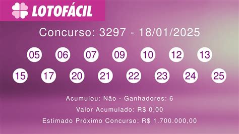 Lotofácil 3297 Resultado - Resultado lotofácil 3297 - concurso de 18/01/2025 - YouTube