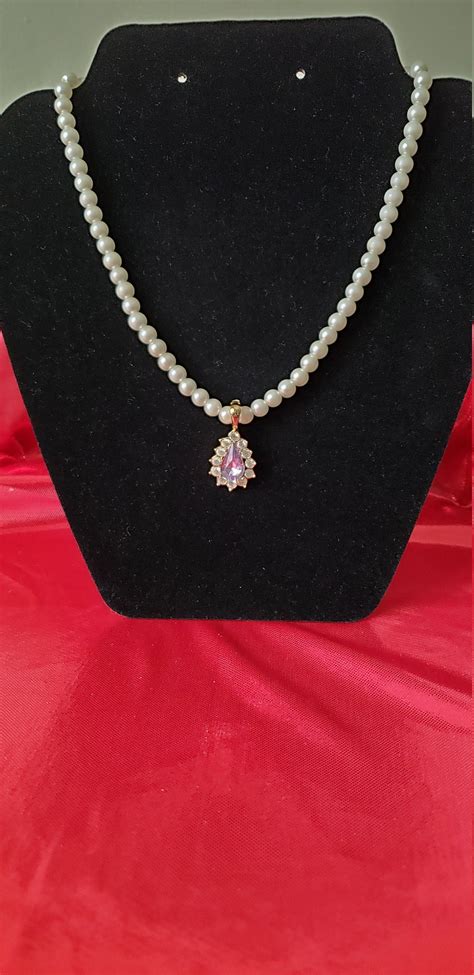 Vintage Pearl And Teardrop Amethyst Necklace Etsy
