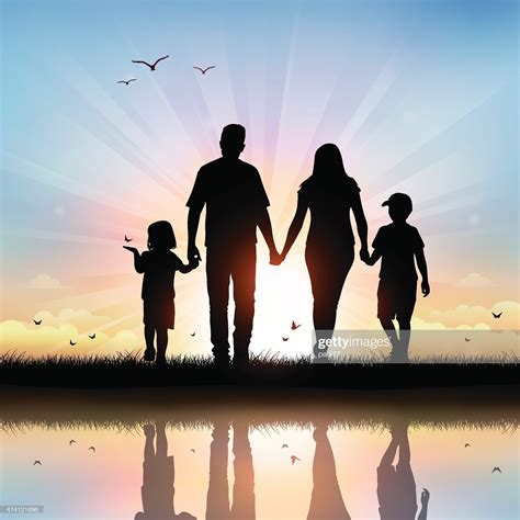 silhouette  happy family walking  sunset silhouette family
