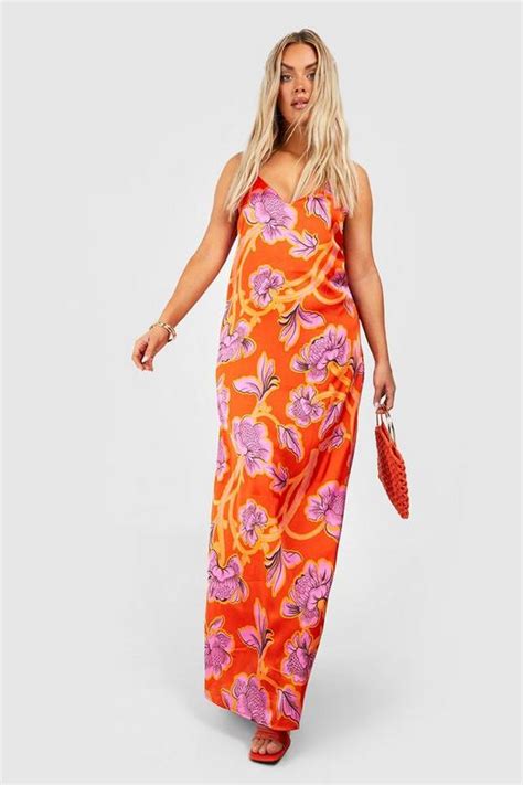 Plus Floral Satin Slip Maxi Dress Boohoo Au