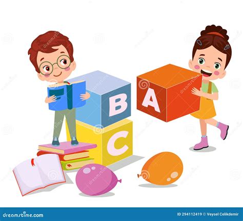 Vector Illustration Of Cute Kids With Abc Blocks Abc Letters Stock