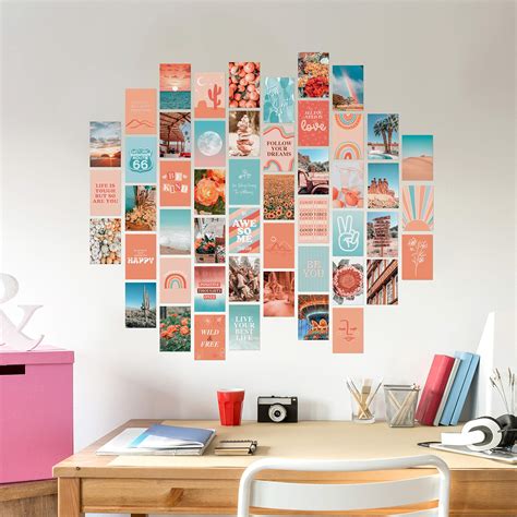 Artivo Peach Teal Wall Collage Kit For Aesthetic Pictures 50 Set 4x6