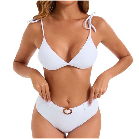 Bigersell Womens Bikini Sets High Cut Vacation Swimsuits For Women Solid Tie Spaghetti Straps