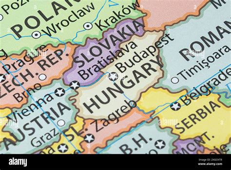 Close Up To A Hungary Political Map With Country Frontiers And Most