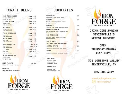 Menu at Iron Forge Brewing Co., Sevierville, 371 Lonesome Valley Rd
