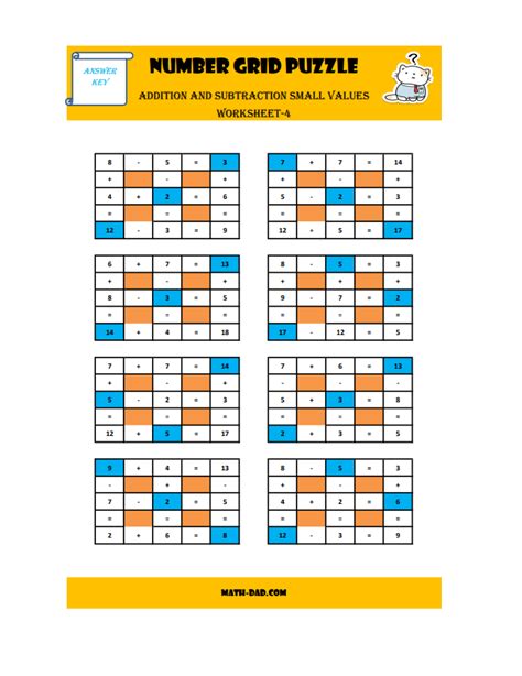 Number Grid Puzzle Worksheets - Math Dad