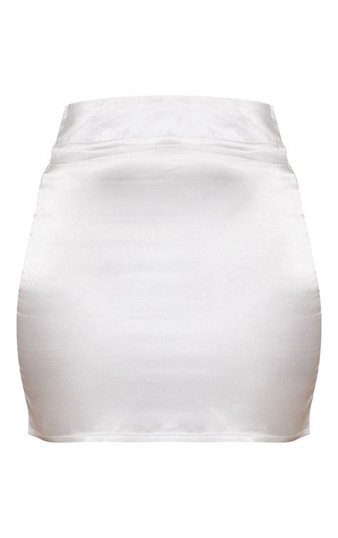 White Satin High Waisted Mini Skirt Prettylittlething Usa