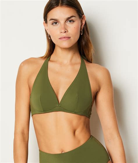 Top bikini triángulo con aros SCULPT KAKI ETAM