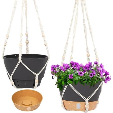 Lot De Pots De Fleurs Suspen E En Macram Pour Int Rieur Et