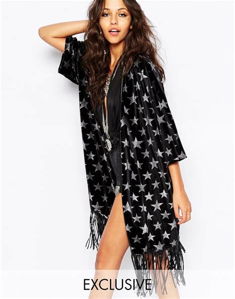 Jaded London Velvet Kimono With All Over Glitter Star Print At Latest Fashion Clothes