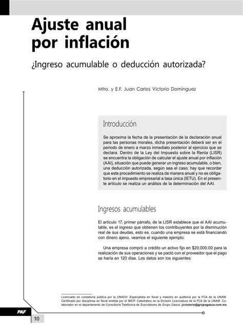 Pdf Ajuste Anual Por Inflaci N Ingreso Acumulable O Deducci N