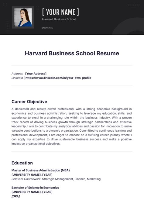 Free Harvard Business School Resume Template to Edit Online