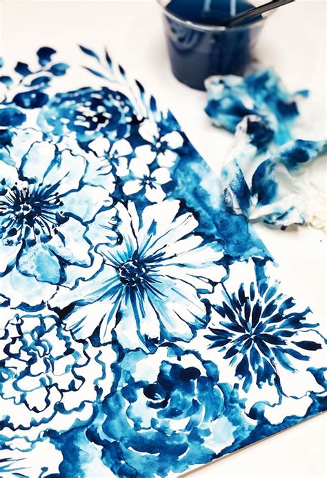 Alisaburke A Peek Inside My Process Blue Watercolor Flowers Blue