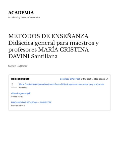 Metodos De Ensenanza Davini With Cover Page V Accelerat Ing T He