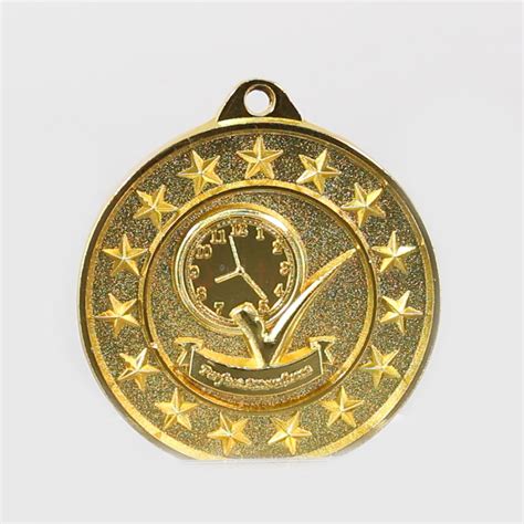 Perfect Attendance Starry Medal Gold 50mm Academic AwardsAndTrophies