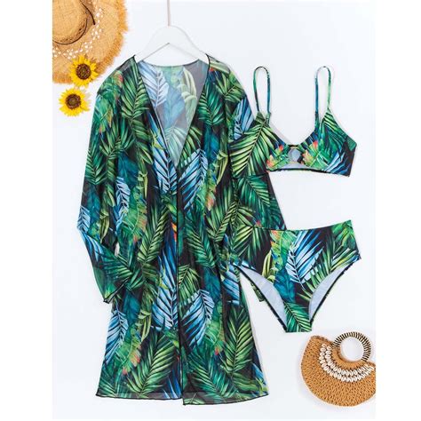 Jacenvly Cover Up Piece Bikini Sets For Women Clearance Cozy Long Sleeve Swimsuit Contrast