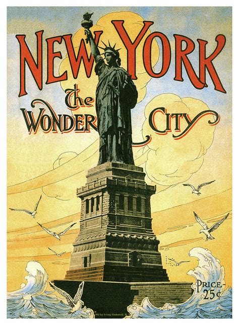 New York The Wonder City Statue Of Liberty Vintage Travel Poster