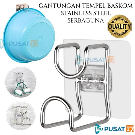 Jual GANTUNGAN TEMPEL HOOK BASKOM EMBER SERBAGUNA STAINLESS HANGER