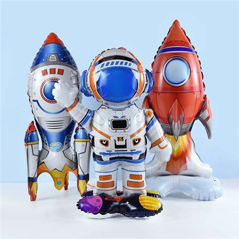 Kit 5 Balão Metalizado Astronauta Foguete Base Festa Espacial 69cm