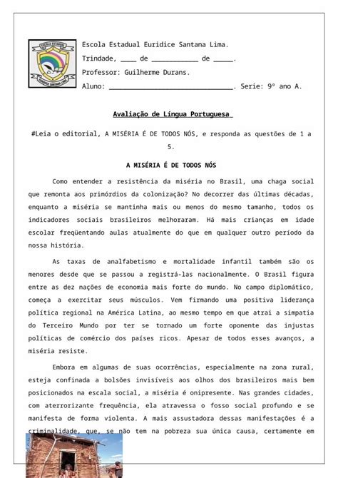 DOCX Avaliação de português 9º ano DOKUMEN TIPS