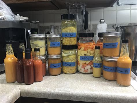Some Of My Hot Sauces Ive Worked On The Last Few Months Some Fermented Some Cooked Ive