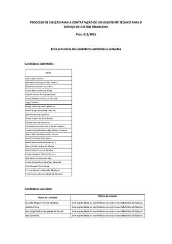 Lista Provisoria Candidatos Admitidos 2015 By IPO Porto Issuu