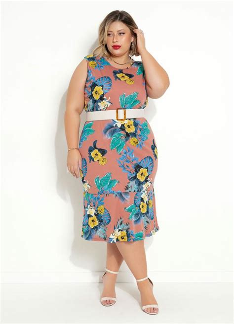 Vestido Floral Marrom Sereia Plus Size Marguerite