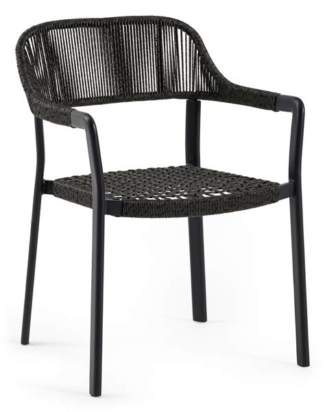 Chaise de jardin empilable Cesano in aluminium noir et résine tressée noir