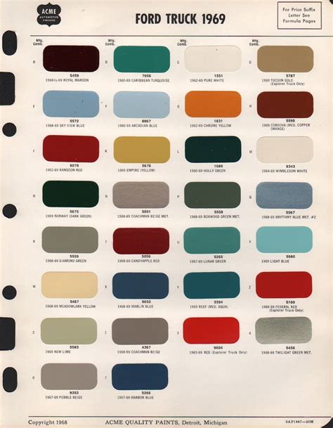 Paint Chips 1969 Ford Truck Color Chart