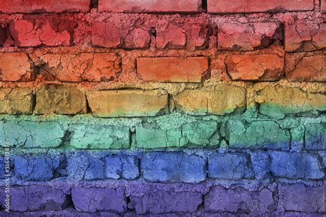 Brick Wall Painted In The Colors Of The LGBT Flag Background Image Pride Day Gay Lesbian